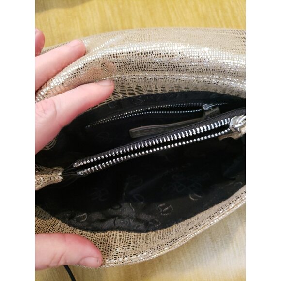 BCBGeneration Gold Crossbody Clutch Bag Night Out Disco Glam Reptile Embossed - Picture 6 of 8